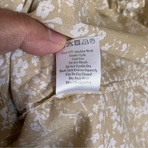 Pure Collection Cotton Tan/White Floral Long Sleeve Button Front Shirt Size 12 - Picture 9 of 9